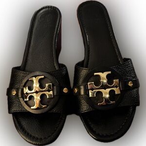 Tory Burch Black Patty Wedge Sandals